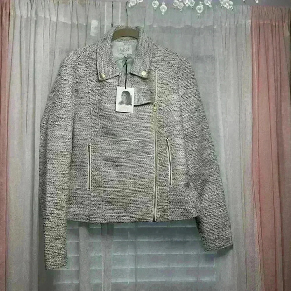 NWT Jaclyn Smith Wool Blend Tweed Moto Jacket Gold Accents Med Item#3K - Picture 3 of 10